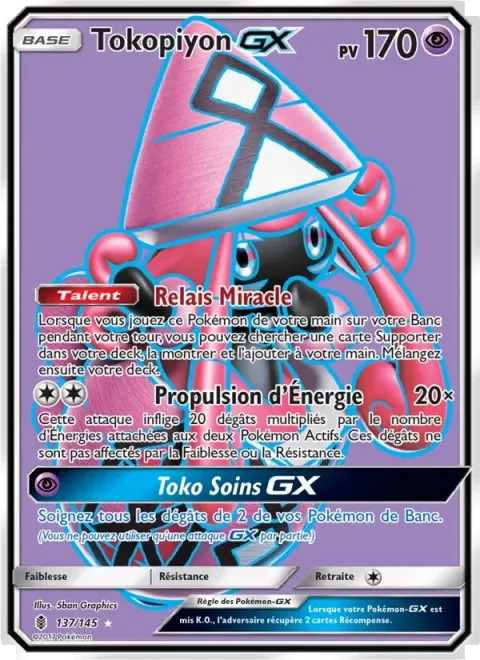 Carte Pokémon Tokopiyon GX 137/145, extension Gardiens Ascendants