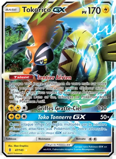 Carte Pokémon Tokorico GX 047/145, extension Gardiens Ascendants