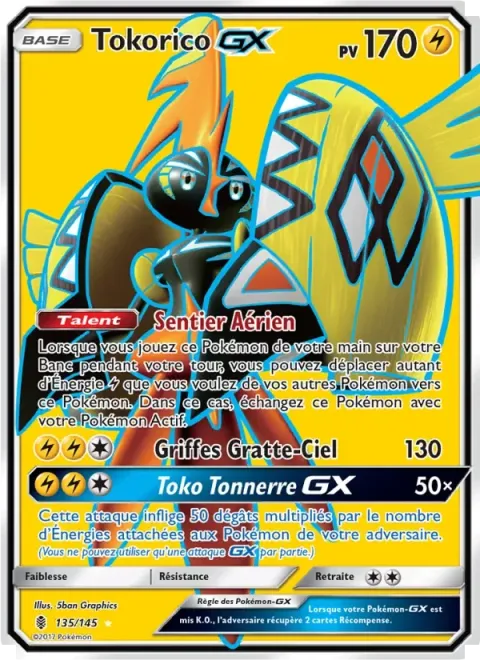 Carte Pokémon Tokorico GX 135/145, extension Gardiens Ascendants