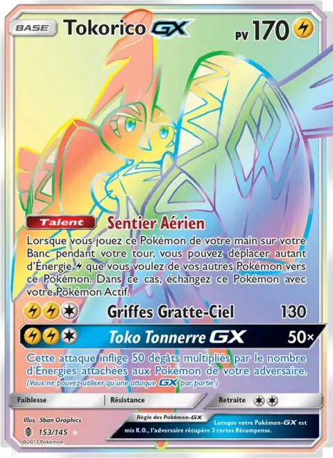 Carte Pokémon Tokorico GX 153/145, extension Gardiens Ascendants