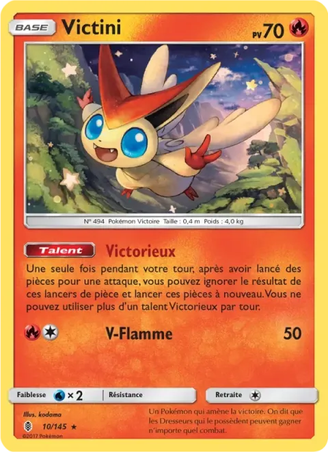 Carte Pokémon Victini 010/145, extension Gardiens Ascendants