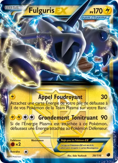Carte Pokémon Fulguris-EX 038/116, extension Glaciation Plasma