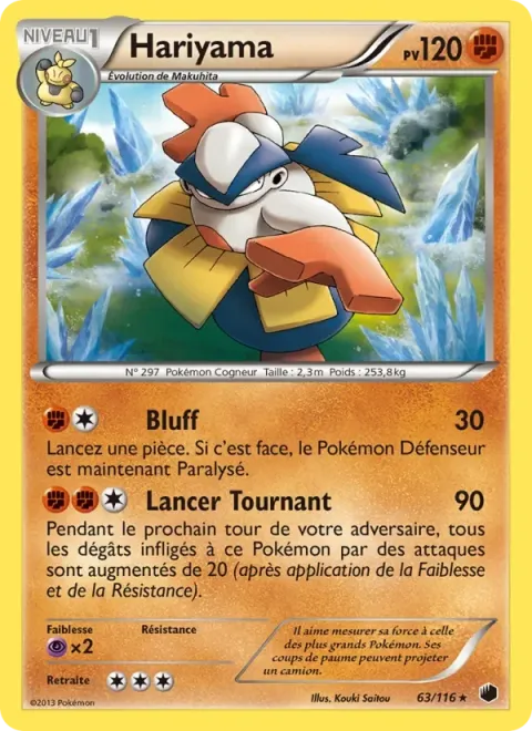 Carte Pokémon Hariyama 063/116, extension Glaciation Plasma