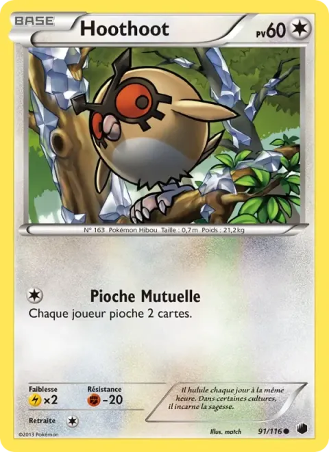 Carte Pokémon Hoothoot 091/116, extension Glaciation Plasma