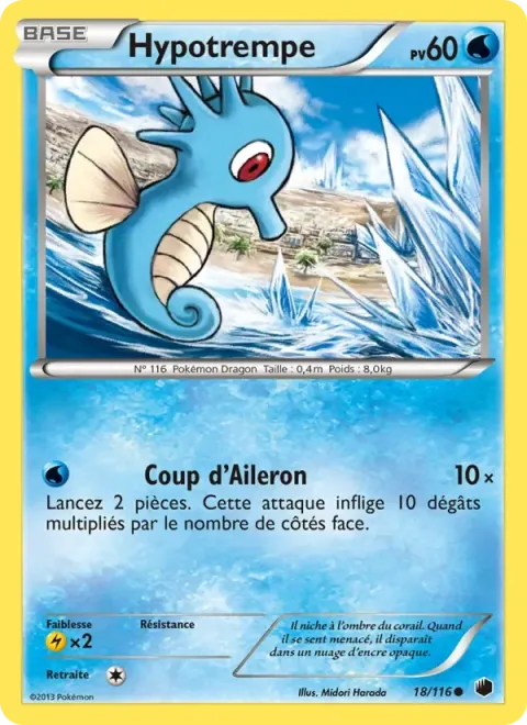 Carte Pokémon Hypotrempe 018/116, extension Glaciation Plasma