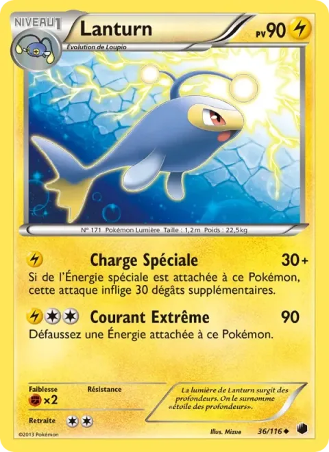 Carte Pokémon Lanturn 036/116, extension Glaciation Plasma