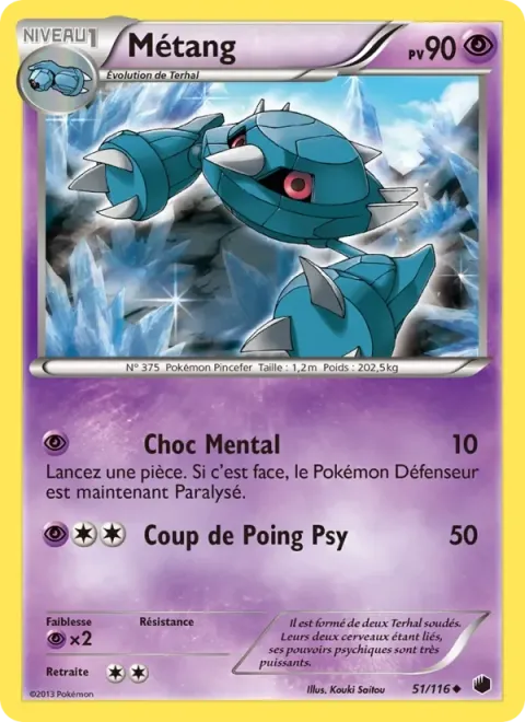 Carte Pokémon Métang 051/116, extension Glaciation Plasma