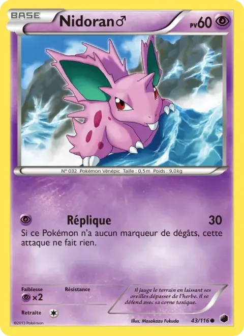 Carte Pokémon Nidoran♂ 043/116, extension Glaciation Plasma