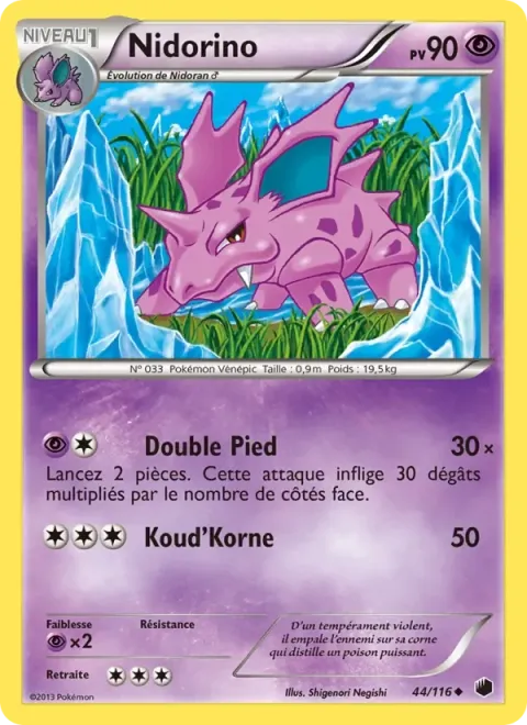 Carte Pokémon Nidorino 044/116, extension Glaciation Plasma