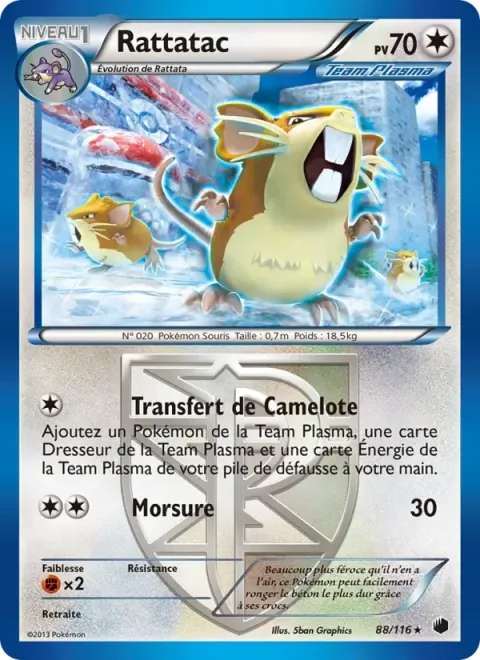 Carte Pokémon Rattatac 088/116, extension Glaciation Plasma