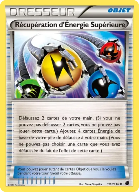 Carte Pokémon Récupération d’Énergie Supérieure 103/116, extension Glaciation Plasma