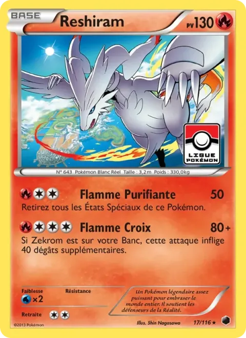 Carte Pokémon Reshiram 017/116, extension Glaciation Plasma