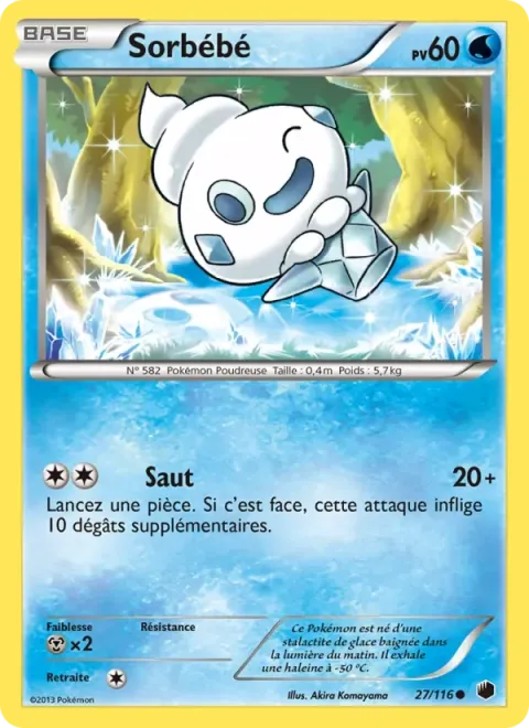 Carte Pokémon Sorbébé 027/116, extension Glaciation Plasma