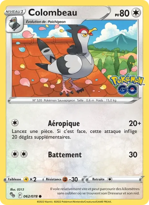 Carte Pokémon Colombeau 062/078, extension Pokémon GO
