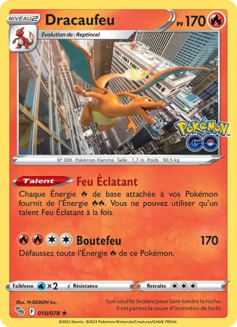 Carte Pokémon Dracaufeu 010/078, extension Pokémon GO