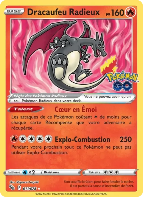 Carte Pokémon Dracaufeu Radieux 011/078, extension Pokémon GO