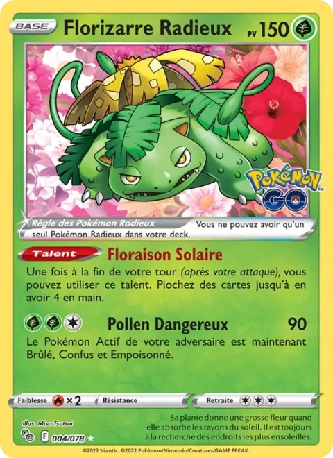 Carte Pokémon Florizarre Radieux 004/078, extension Pokémon GO