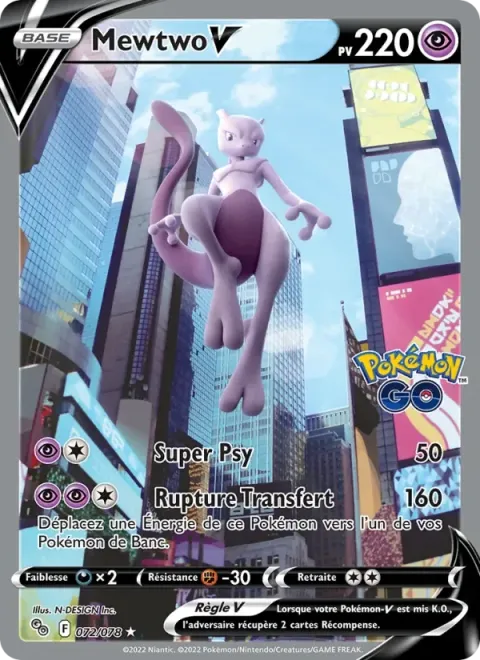 Carte Pokémon Mewtwo V 072/078, extension Pokémon GO