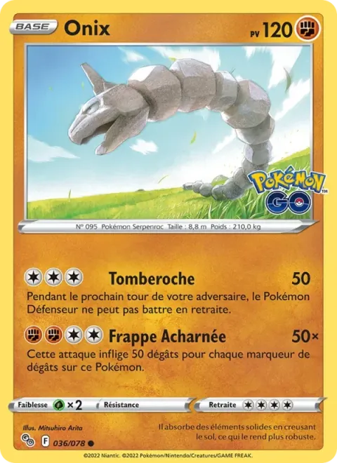 Carte Pokémon Onix 036/078, extension Pokémon GO