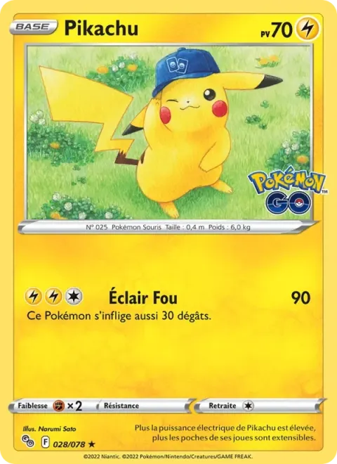 Carte Pokémon Pikachu 028/078, extension Pokémon GO