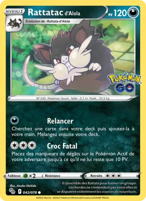 Carte Pokémon Rattatac d’Alola 042/078, extension Pokémon GO