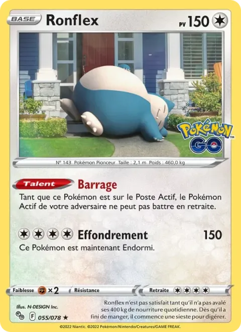 Carte Pokémon Ronflex 055/078, extension Pokémon GO