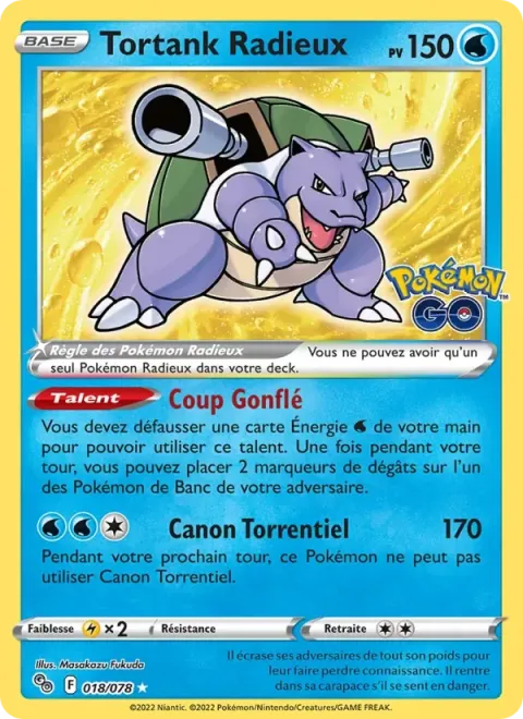 Carte Pokémon Tortank Radieux 018/078, extension Pokémon GO