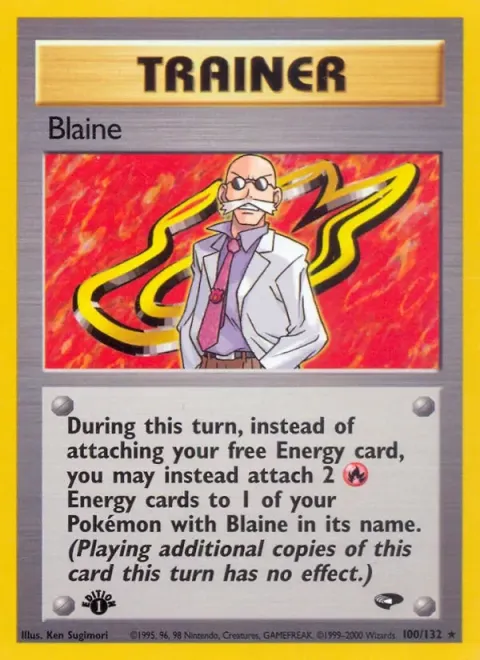 Carte Pokémon Blaine 100/132, extension Gym Challenge (sortie anglaise)
