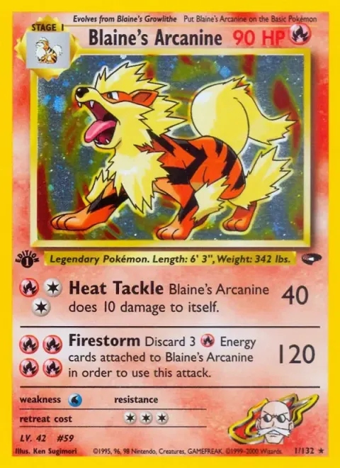 Carte Pokémon Blaine’s Arcanine 001/132, extension Gym Challenge (sortie anglaise)