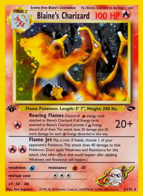 Carte Pokémon Blaine’s Charizard 002/132, extension Gym Challenge (sortie anglaise)
