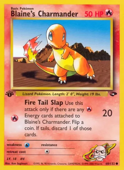 Carte Pokémon Blaine’s Charmander 060/132, extension Gym Challenge (sortie anglaise)