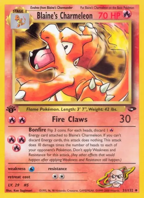 Carte Pokémon Blaine’s Charmeleon 031/132, extension Gym Challenge (sortie anglaise)