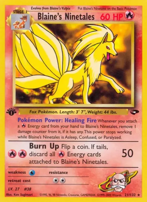 Carte Pokémon Blaine’s Ninetales 021/132, extension Gym Challenge (sortie anglaise)