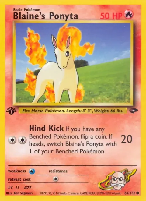 Carte Pokémon Blaine’s Ponyta 064/132, extension Gym Challenge (sortie anglaise)