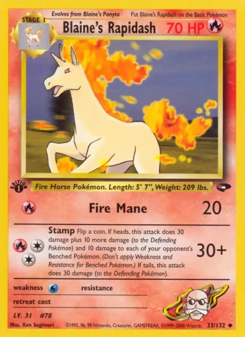 Carte Pokémon Blaine’s Rapidash 033/132, extension Gym Challenge (sortie anglaise)