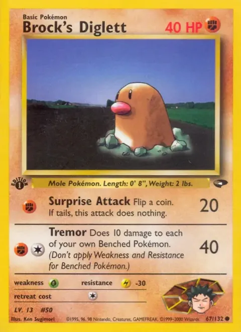 Carte Pokémon Brock’s Diglett 067/132, extension Gym Challenge (sortie anglaise)