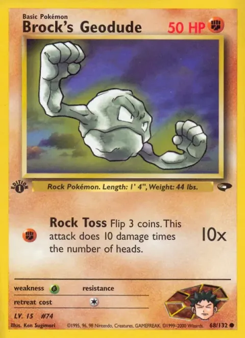 Carte Pokémon Brock’s Geodude 068/132, extension Gym Challenge (sortie anglaise)