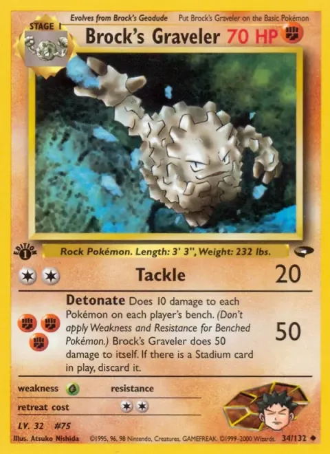 Carte Pokémon Brock’s Graveler 034/132, extension Gym Challenge (sortie anglaise)