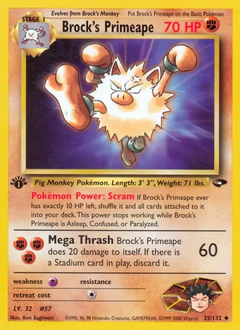 Carte Pokémon Brock’s Primeape 035/132, extension Gym Challenge (sortie anglaise)