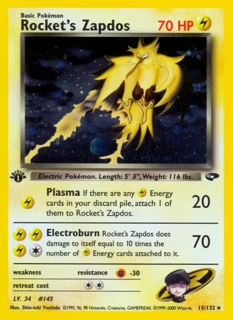 Carte Pokémon Électhor de Rocket 015/132, extension Gym Challenge (sortie anglaise)