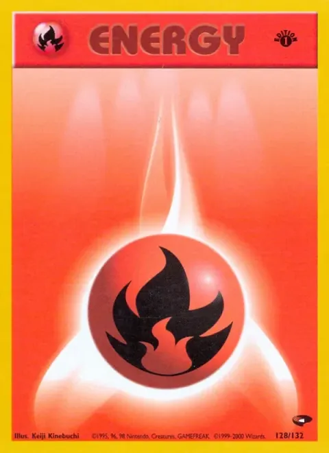 Carte Pokémon Énergie Feu 128/132, extension Gym Challenge (sortie anglaise)