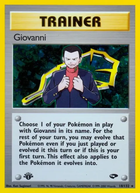 Carte Pokémon Giovanni 018/132, extension Gym Challenge (sortie anglaise)