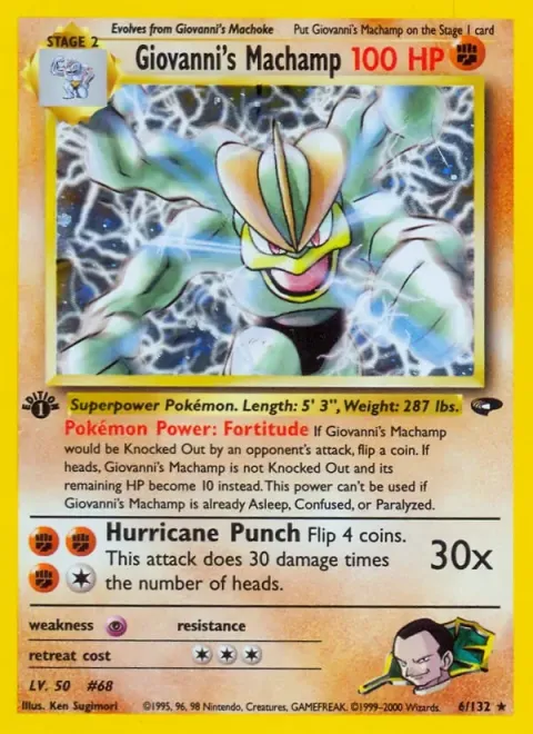 Carte Pokémon Giovanni’s Machamp 006/132, extension Gym Challenge (sortie anglaise)