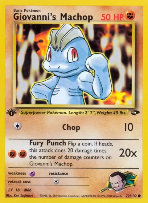 Carte Pokémon Giovanni’s Machop 072/132, extension Gym Challenge (sortie anglaise)