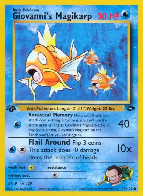 Carte Pokémon Giovanni’s Magikarp 073/132, extension Gym Challenge (sortie anglaise)