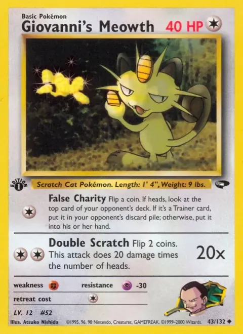 Carte Pokémon Giovanni’s Meowth 043/132, extension Gym Challenge (sortie anglaise)