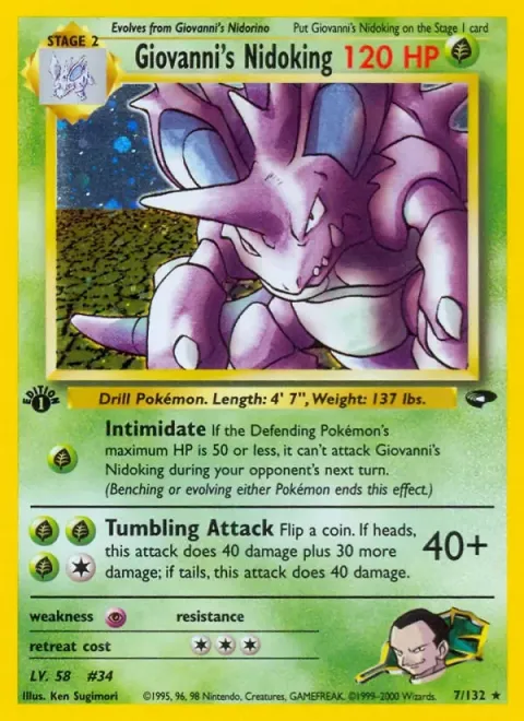 Carte Pokémon Giovanni’s Nidoking 007/132, extension Gym Challenge (sortie anglaise)