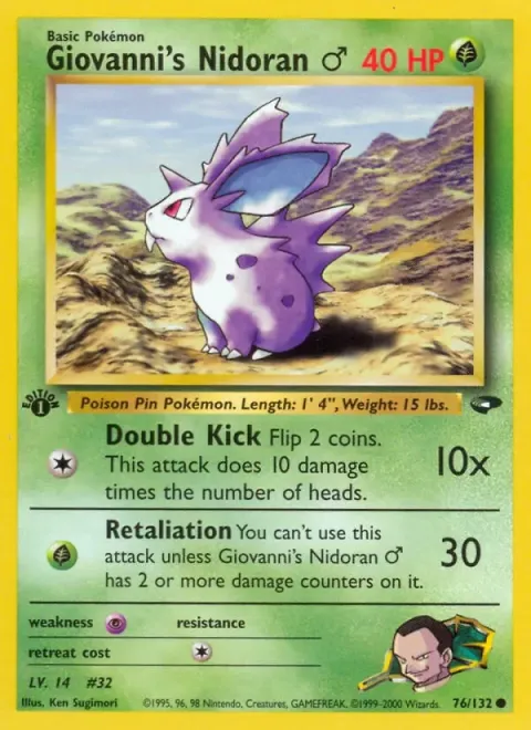 Carte Pokémon Giovanni’s Nidoran ♂ 076/132, extension Gym Challenge (sortie anglaise)
