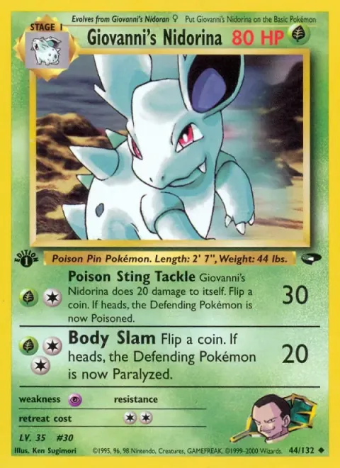 Carte Pokémon Giovanni’s Nidorina 044/132, extension Gym Challenge (sortie anglaise)