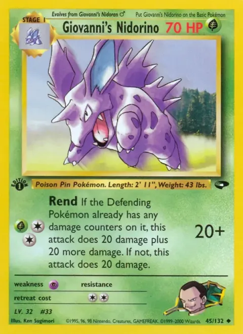 Carte Pokémon Giovanni’s Nidorino 045/132, extension Gym Challenge (sortie anglaise)